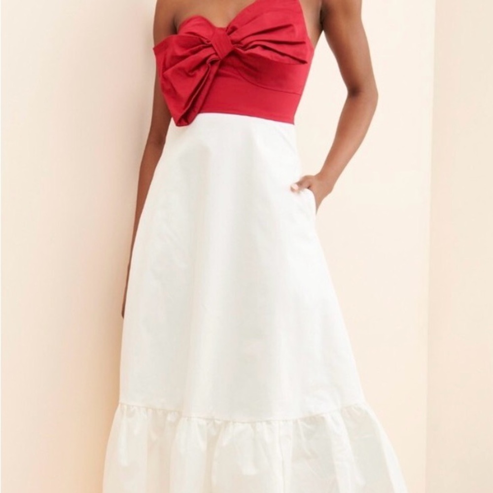 NWT Hutch pink scarlet red bow colorblock dress 6 - Picture 4 of 14